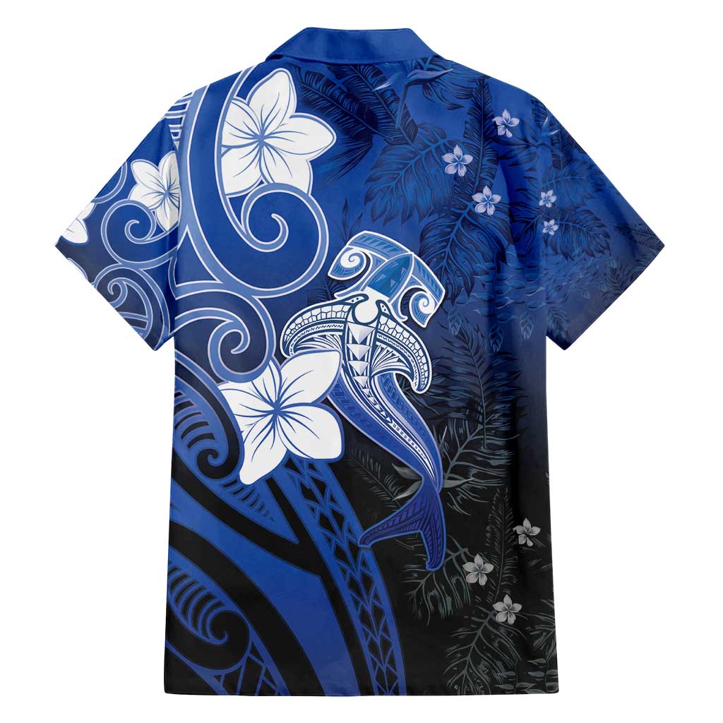 Polynesia Hammerhead Shark Family Matching Tank Maxi Dress and Hawaiian Shirt Blue Tribal Pattern With Plumeria - Polynesian Pride