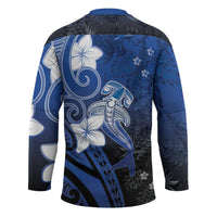 Polynesia Hammerhead Shark Hockey Jersey Blue Tribal Pattern With Plumeria - Polynesian Pride