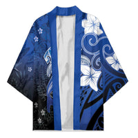 Polynesia Hammerhead Shark Kimono Blue Tribal Pattern With Plumeria - Polynesian Pride