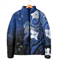 Polynesia Hammerhead Shark Padded Jacket Blue Tribal Pattern With Plumeria - Polynesian Pride