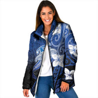 Polynesia Hammerhead Shark Padded Jacket Blue Tribal Pattern With Plumeria - Polynesian Pride