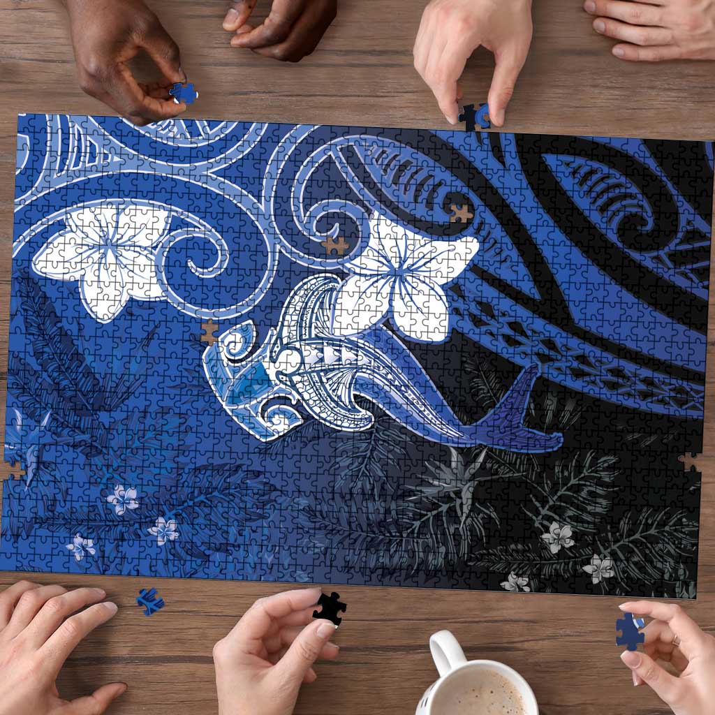 Polynesia Hammerhead Shark Puzzle Blue Tribal Pattern With Plumeria - Polynesian Pride