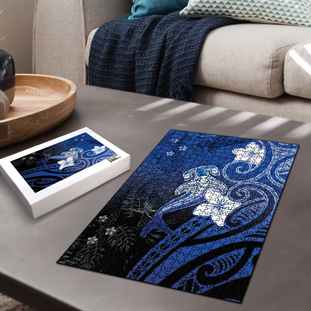 Polynesia Hammerhead Shark Puzzle Blue Tribal Pattern With Plumeria - Polynesian Pride