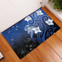 Polynesia Hammerhead Shark Rubber Doormat Blue Tribal Pattern With Plumeria - Polynesian Pride