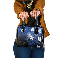Polynesia Hammerhead Shark Shoulder Handbag Blue Tribal Pattern With Plumeria - Polynesian Pride