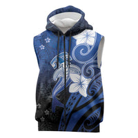 Polynesia Hammerhead Shark Sleeveless Zip Hoodie Blue Tribal Pattern With Plumeria - Polynesian Pride
