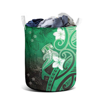 Polynesia Hammerhead Shark Laundry Basket Green Tribal Pattern With Plumeria - Polynesian Pride