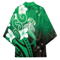 Polynesia Hammerhead Shark Kimono Green Tribal Pattern With Plumeria - Polynesian Pride