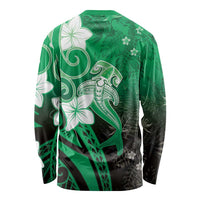 Polynesia Hammerhead Shark Long Sleeve Shirt Green Tribal Pattern With Plumeria - Polynesian Pride