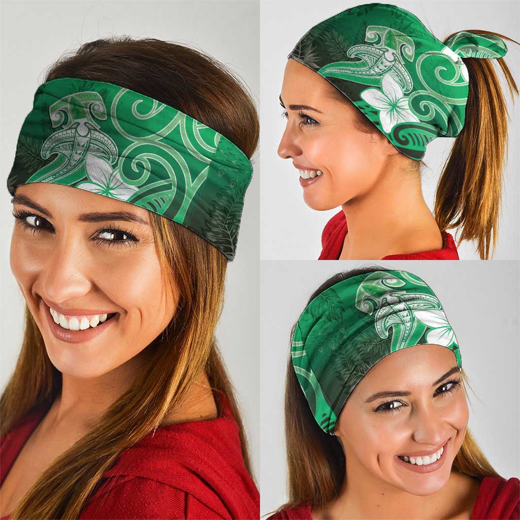 Polynesia Hammerhead Shark Neck Gaiter Green Tribal Pattern With Plumeria - Polynesian Pride