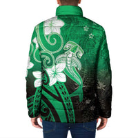 Polynesia Hammerhead Shark Padded Jacket Green Tribal Pattern With Plumeria - Polynesian Pride