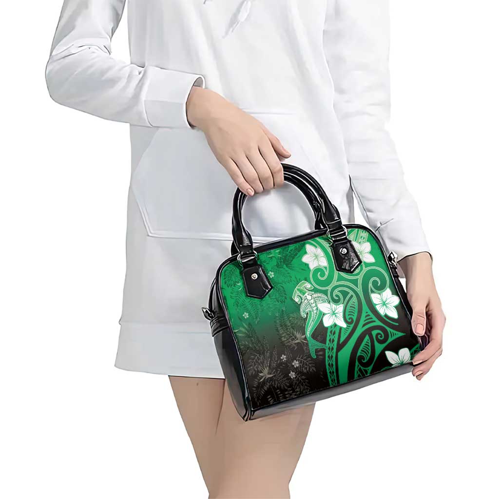 Polynesia Hammerhead Shark Shoulder Handbag Green Tribal Pattern With Plumeria - Polynesian Pride