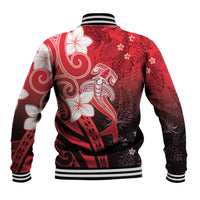 Polynesia Hammerhead Shark Baseball Jacket Red Tribal Pattern With Plumeria - Polynesian Pride