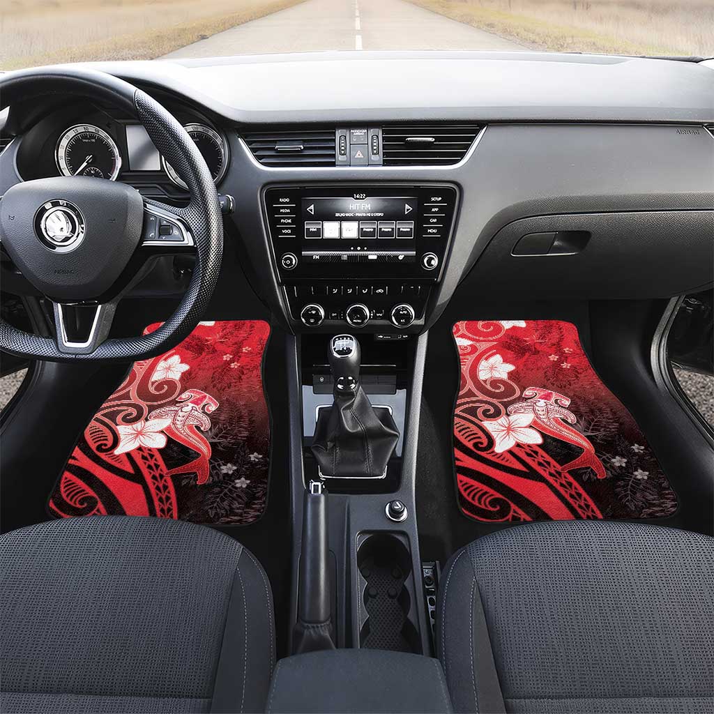 Polynesia Hammerhead Shark Car Mats Red Tribal Pattern With Plumeria - Polynesian Pride