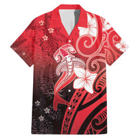 Polynesia Hammerhead Shark Family Matching Mermaid Dress and Hawaiian Shirt Red Tribal Pattern With Plumeria - Polynesian Pride