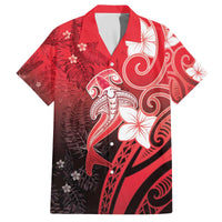 Polynesia Hammerhead Shark Family Matching Off The Shoulder Long Sleeve Dress and Hawaiian Shirt Red Tribal Pattern With Plumeria LT05 Dad's Shirt - Short Sleeve Red - Polynesian Pride