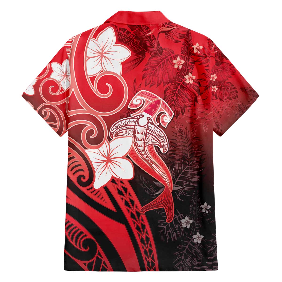 Polynesia Hammerhead Shark Family Matching Off The Shoulder Long Sleeve Dress and Hawaiian Shirt Red Tribal Pattern With Plumeria LT05 - Polynesian Pride
