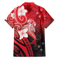 Polynesia Hammerhead Shark Family Matching Off The Shoulder Long Sleeve Dress and Hawaiian Shirt Red Tribal Pattern With Plumeria LT05 - Polynesian Pride