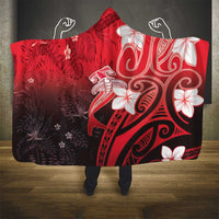 Polynesia Hammerhead Shark Hooded Blanket Red Tribal Pattern With Plumeria - Polynesian Pride