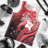 Polynesia Hammerhead Shark Men Tank Top Red Tribal Pattern With Plumeria - Polynesian Pride