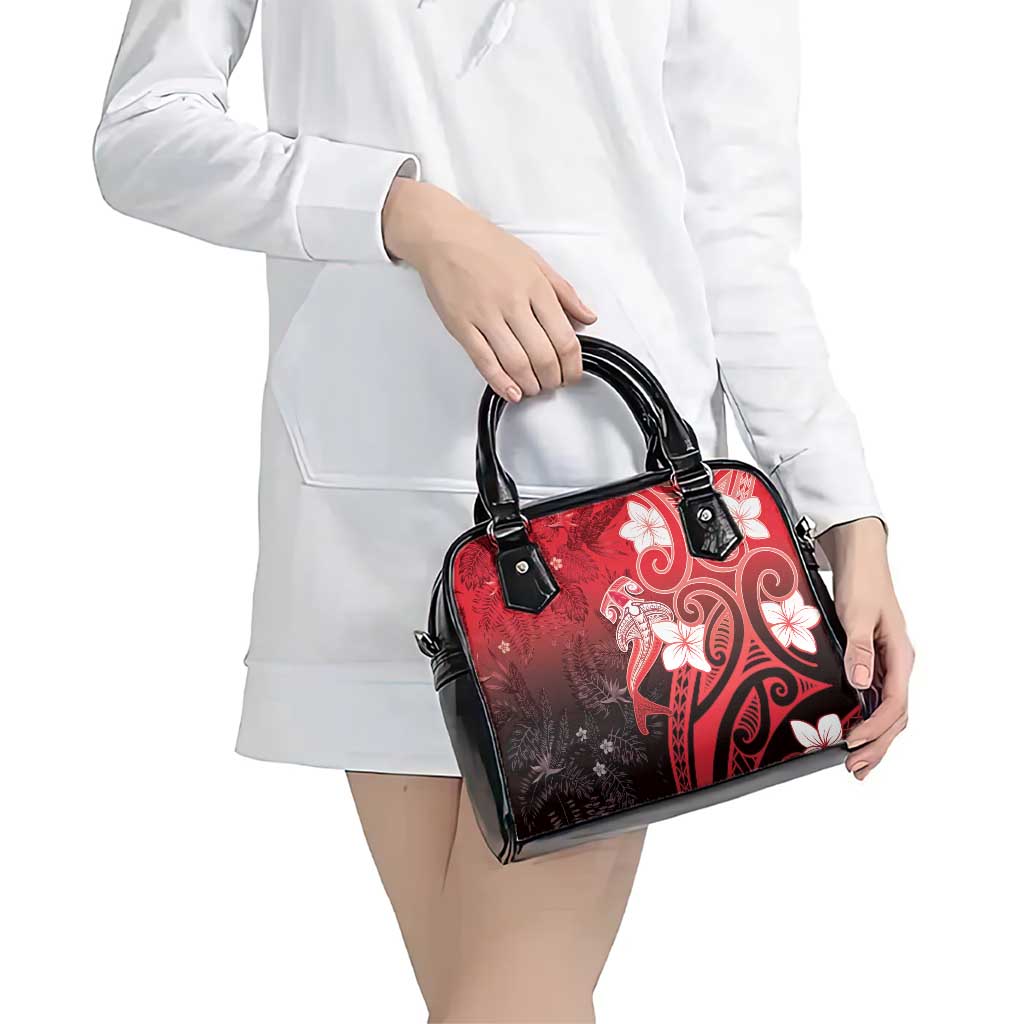 Polynesia Hammerhead Shark Shoulder Handbag Red Tribal Pattern With Plumeria - Polynesian Pride