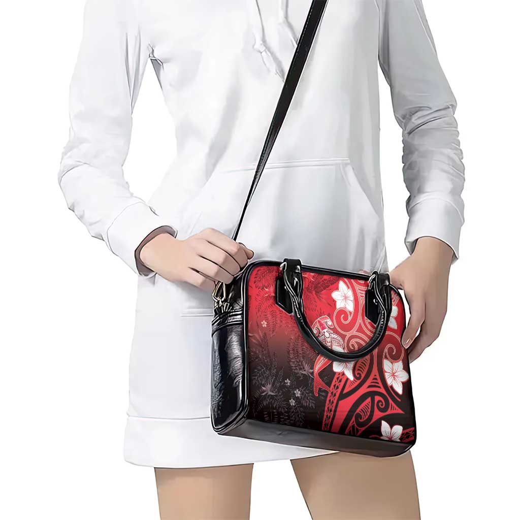 Polynesia Hammerhead Shark Shoulder Handbag Red Tribal Pattern With Plumeria - Polynesian Pride
