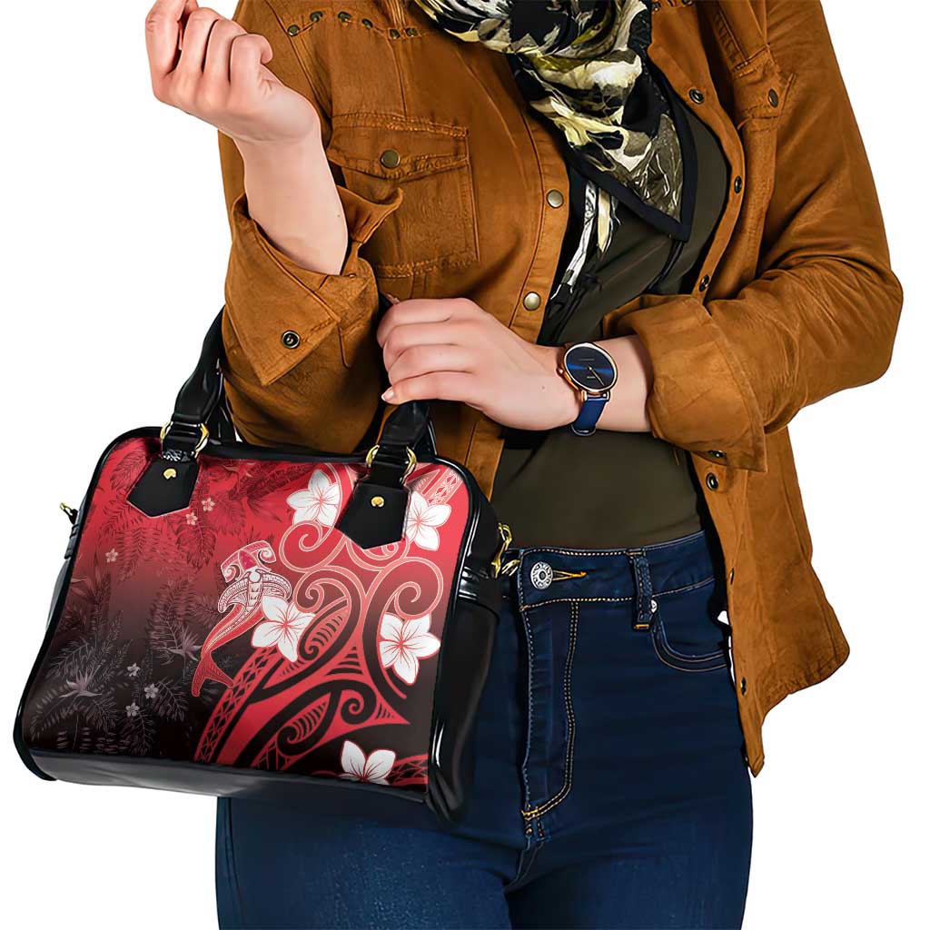 Polynesia Hammerhead Shark Shoulder Handbag Red Tribal Pattern With Plumeria - Polynesian Pride
