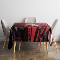 Polynesia Hammerhead Shark Tablecloth Red Tribal Pattern With Plumeria - Polynesian Pride