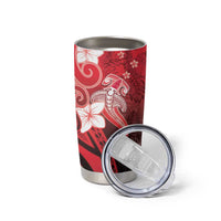 Polynesia Hammerhead Shark Tumbler Cup Red Tribal Pattern With Plumeria - Polynesian Pride