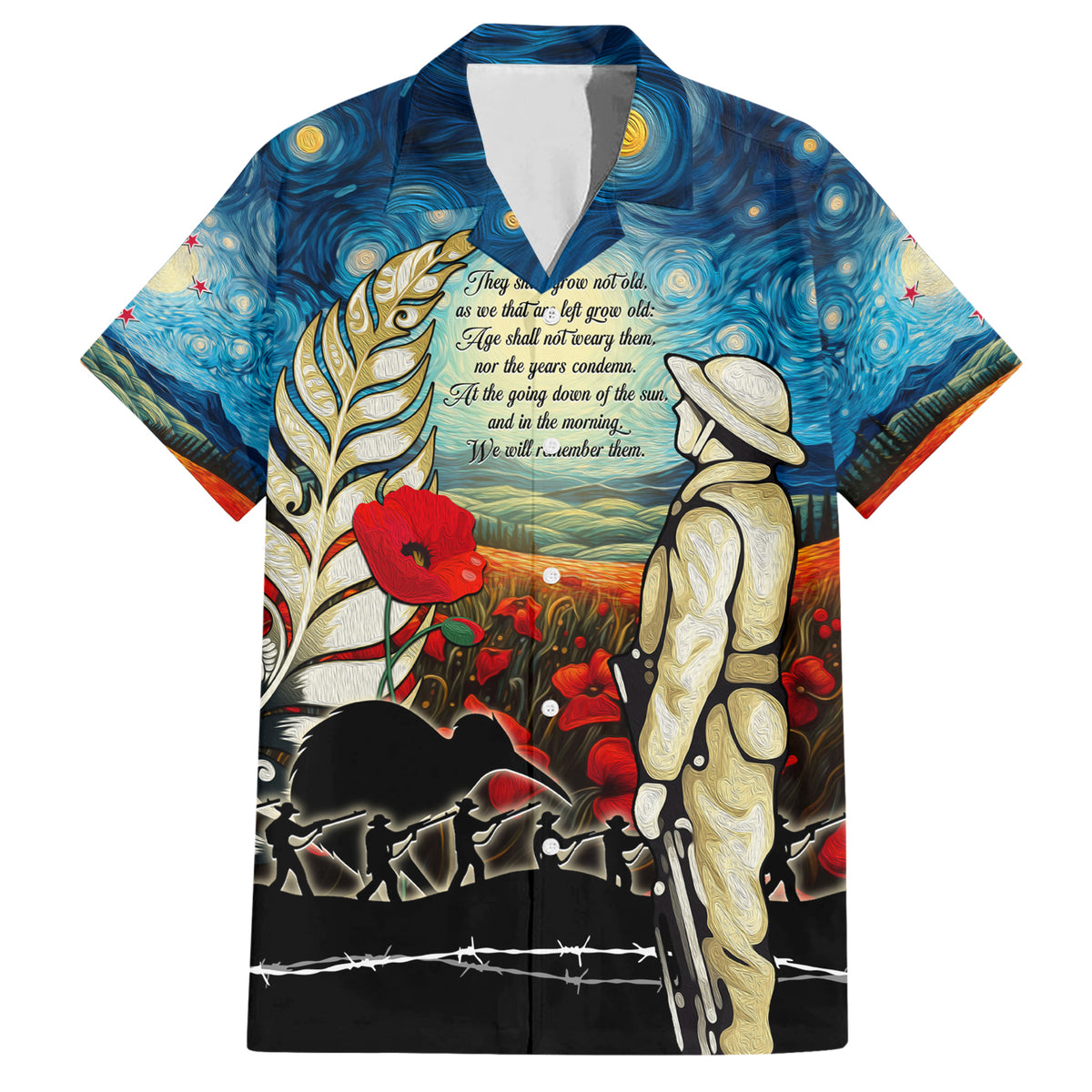 Kei Wareware Tatou New Zealand ANZAC Day Family Matching Short Sleeve Bodycon Dress and Hawaiian Shirt Starry Night Inspo Style LT05 Dad's Shirt - Short Sleeve Blue - Polynesian Pride
