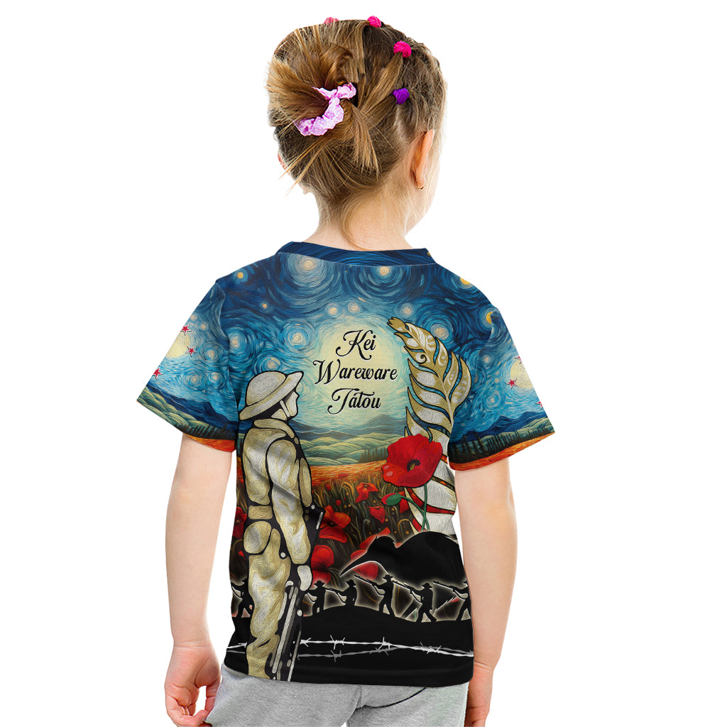 Kei Wareware Tatou New Zealand ANZAC Day Kid T Shirt Starry Night Inspo Style LT05 - Polynesian Pride