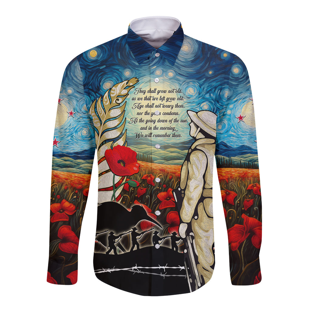 Kei Wareware Tatou New Zealand ANZAC Day Long Sleeve Button Shirt Starry Night Inspo Style LT05 Unisex Blue - Polynesian Pride