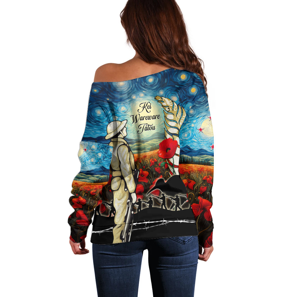 Kei Wareware Tatou New Zealand ANZAC Day Off Shoulder Sweater Starry Night Inspo Style LT05 - Polynesian Pride