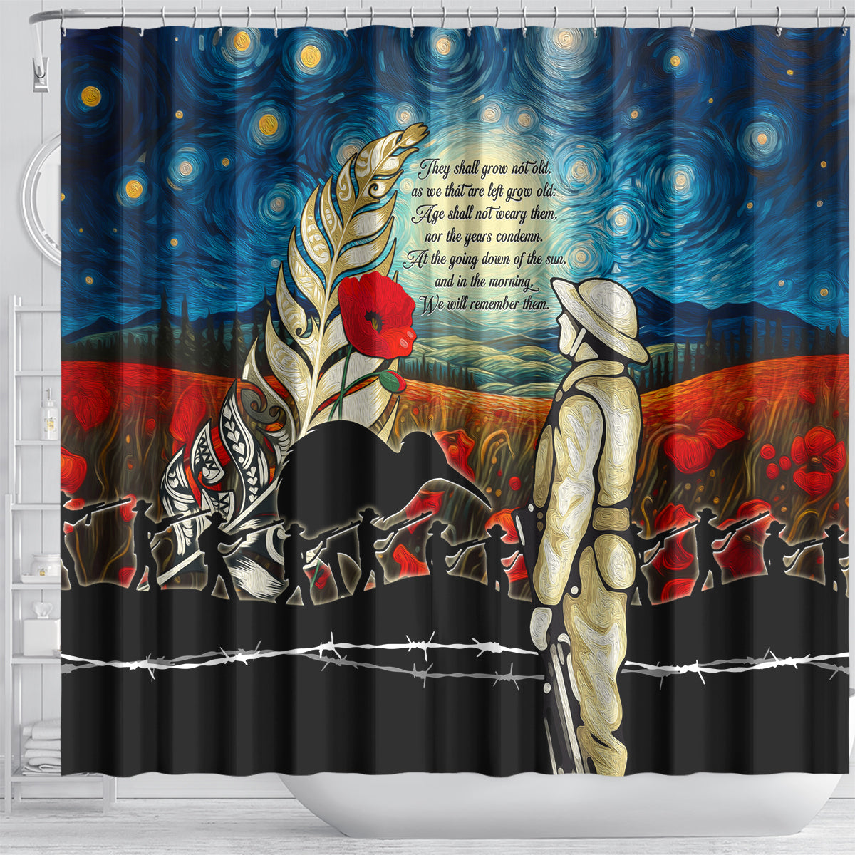 Kei Wareware Tatou New Zealand ANZAC Day Shower Curtain Starry Night Inspo Style