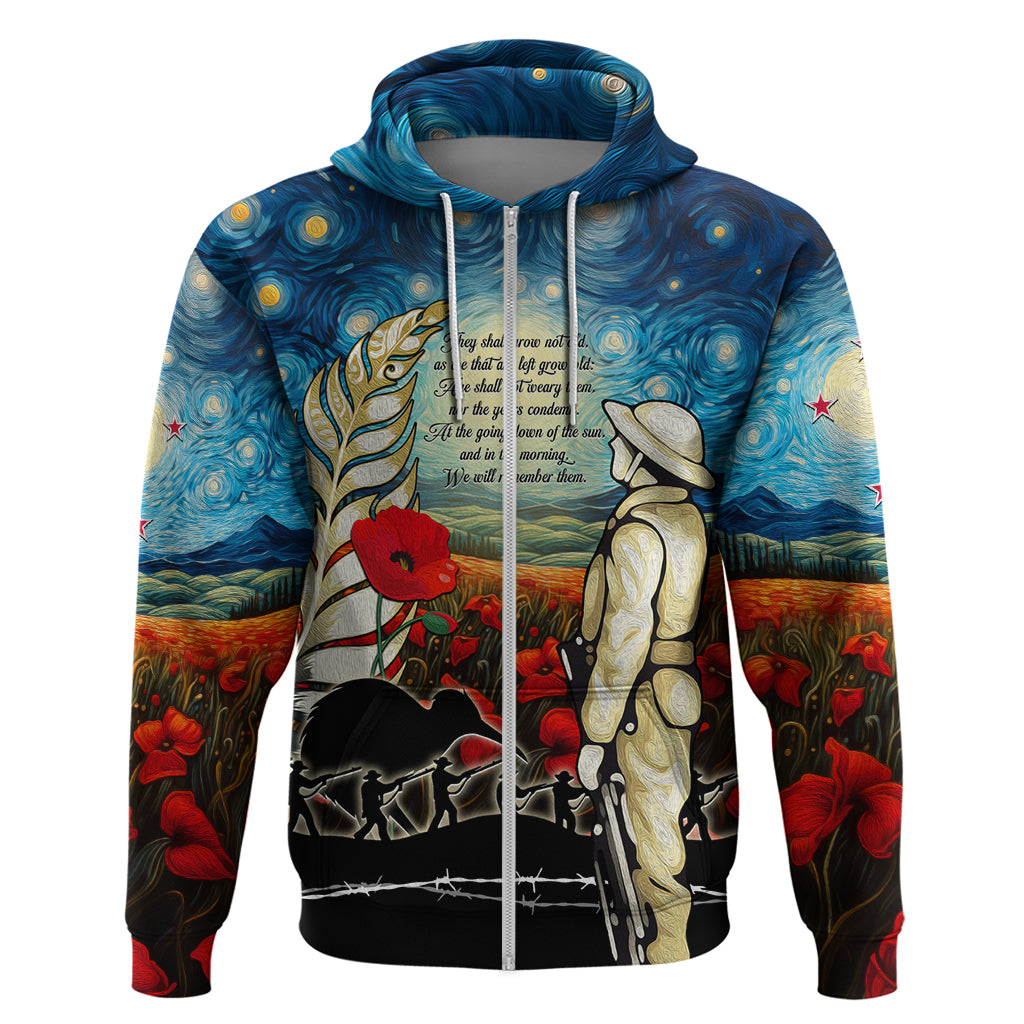 Kei Wareware Tatou New Zealand ANZAC Day Zip Hoodie Starry Night Inspo Style LT05 Zip Hoodie Blue - Polynesian Pride