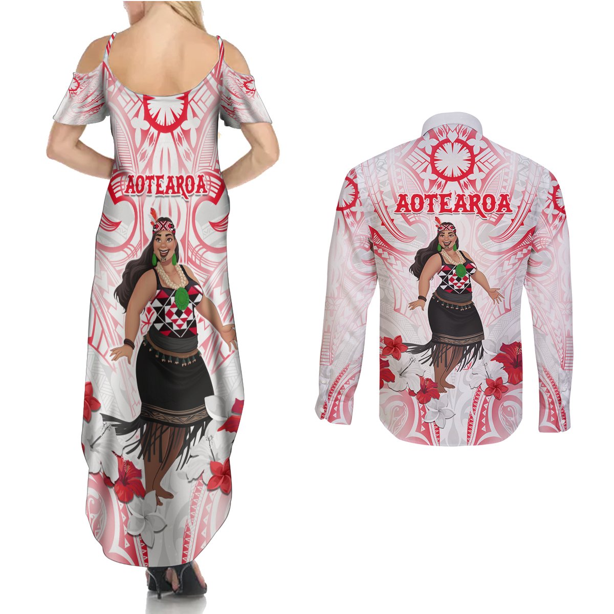 New Zealand Women's Day Couples Matching Summer Maxi Dress and Long Sleeve Button Shirt Maori Wahine Polynesian Pattern LT05 - Polynesian Pride