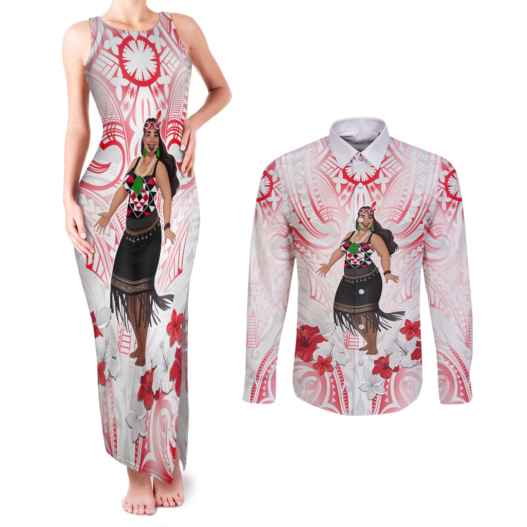 New Zealand Women's Day Couples Matching Tank Maxi Dress and Long Sleeve Button Shirt Maori Wahine Polynesian Pattern LT05 White - Polynesian Pride