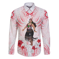 New Zealand Women's Day Family Matching Summer Maxi Dress and Hawaiian Shirt Maori Wahine Polynesian Pattern LT05 Dad's Shirt - Long Sleeve White - Polynesian Pride