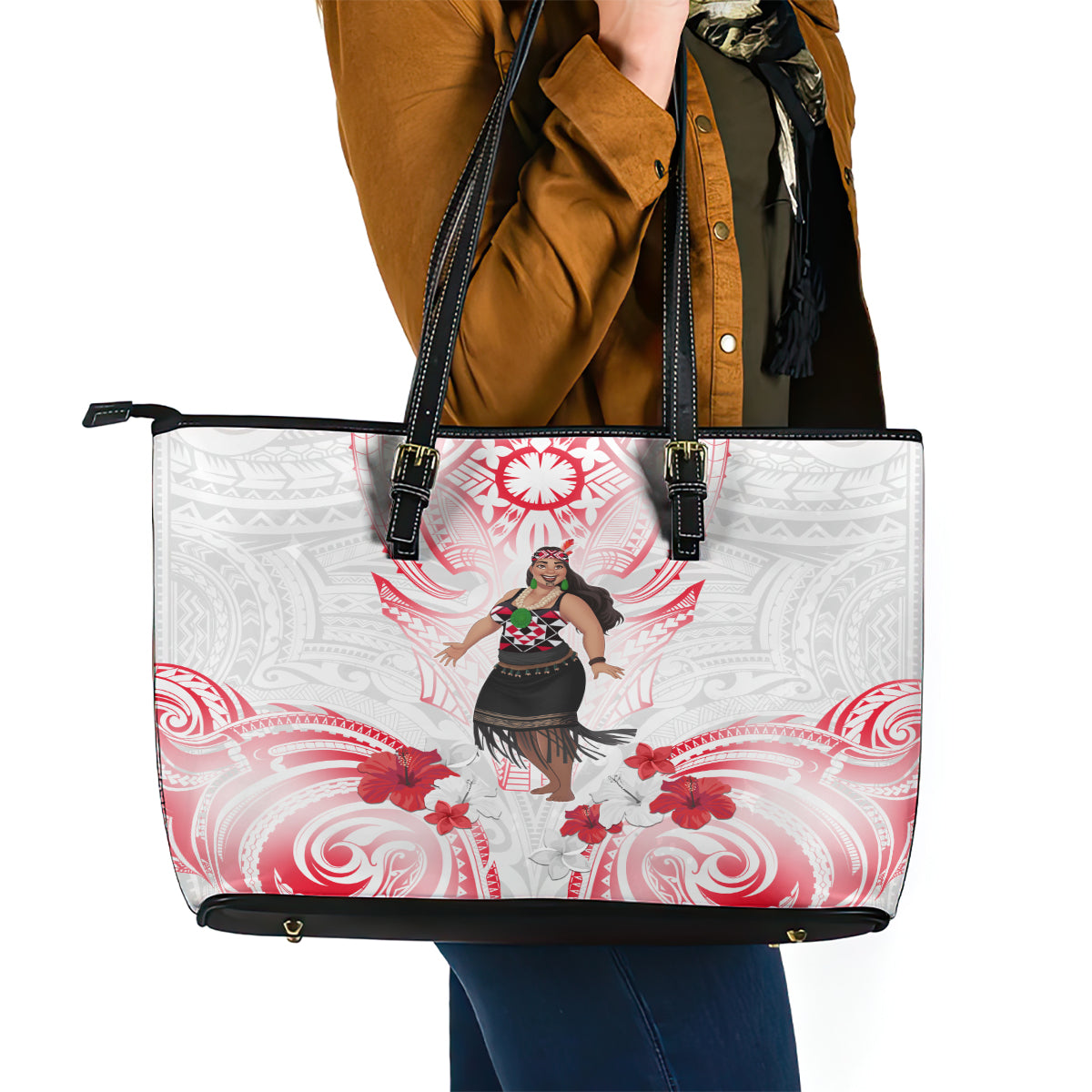 New Zealand Women's Day Leather Tote Bag Maori Wahine Polynesian Pattern