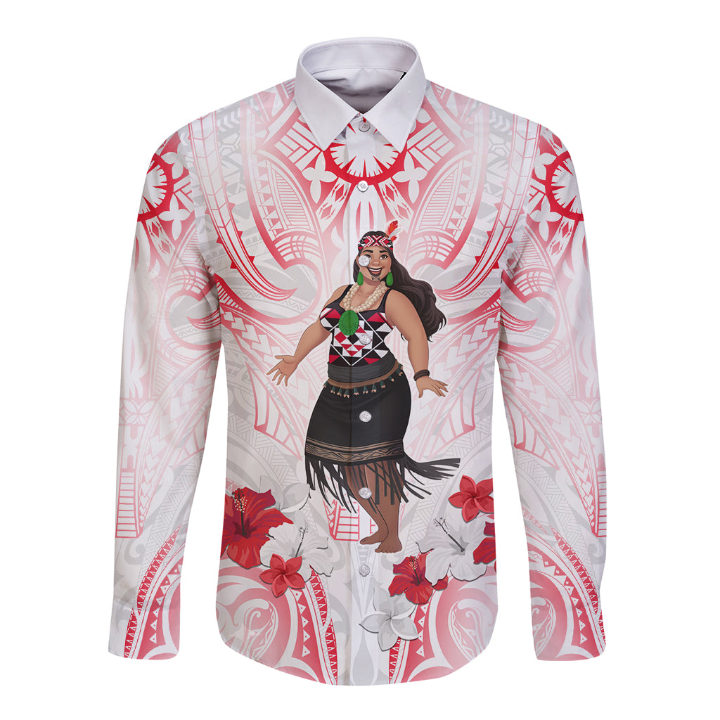 New Zealand Women's Day Long Sleeve Button Shirt Maori Wahine Polynesian Pattern LT05 Unisex White - Polynesian Pride