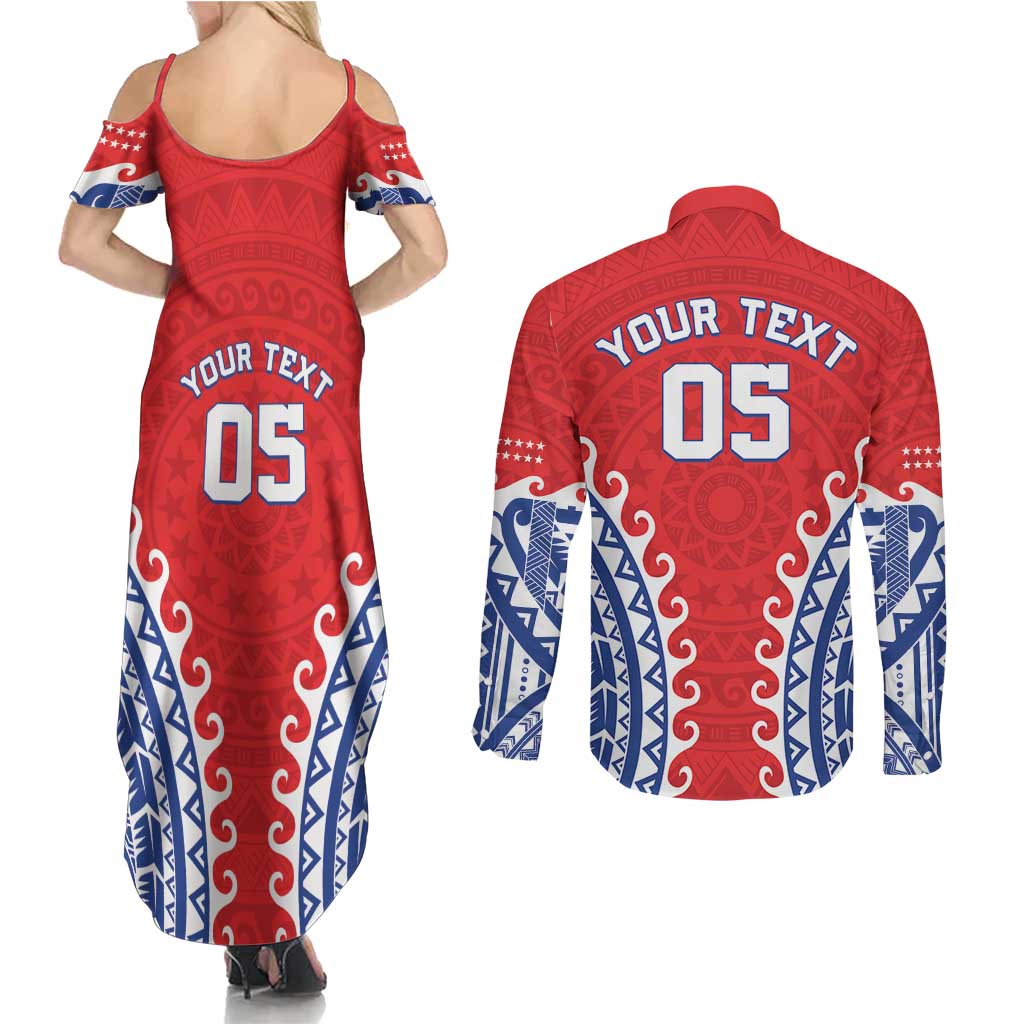 Custom Tuamotu Archipelago Couples Matching Summer Maxi Dress and Long Sleeve Button Shirt Polynesian Tribal Tattoo