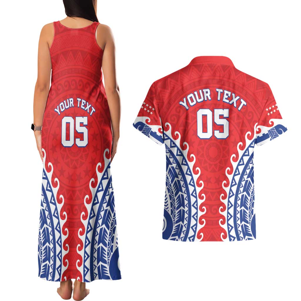 Custom Tuamotu Archipelago Couples Matching Tank Maxi Dress and Hawaiian Shirt Polynesian Tribal Tattoo