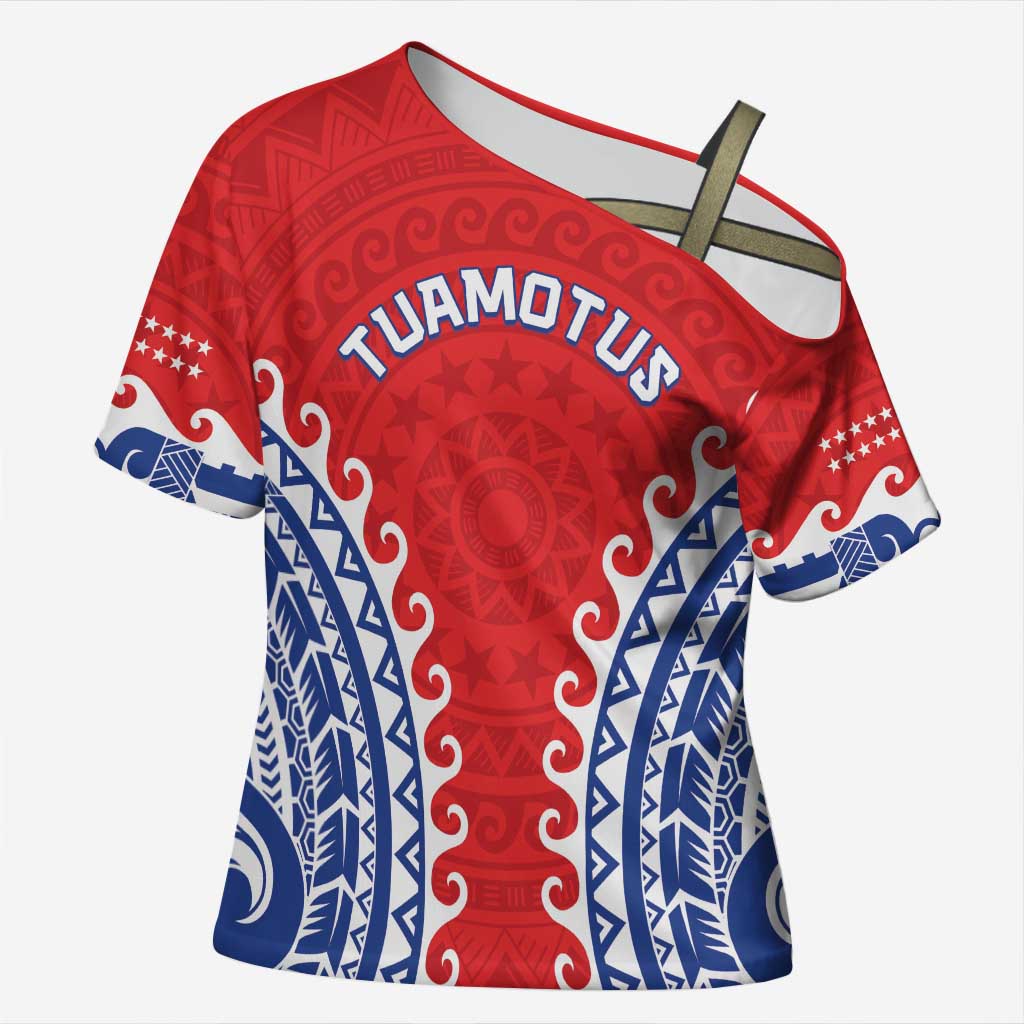 Custom Tuamotu Archipelago Cross Shoulder Shirt Polynesian Tribal Tattoo