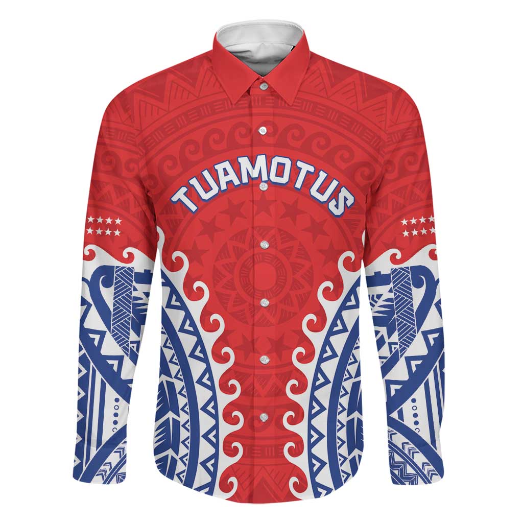 Custom Tuamotu Archipelago Family Matching Long Sleeve Bodycon Dress and Hawaiian Shirt Polynesian Tribal Tattoo LT05 Dad's Shirt - Long Sleeve Red - Polynesian Pride