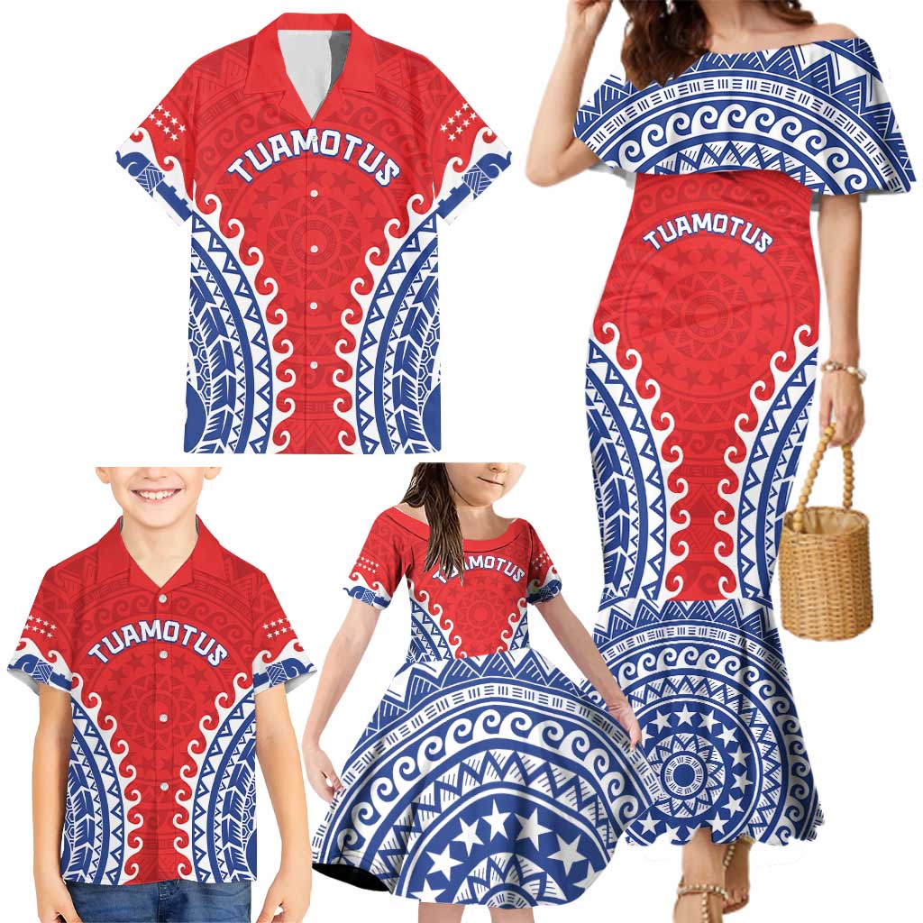 Custom Tuamotu Archipelago Family Matching Mermaid Dress and Hawaiian Shirt Polynesian Tribal Tattoo LT05 - Polynesian Pride