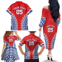 Custom Tuamotu Archipelago Family Matching Off The Shoulder Long Sleeve Dress and Hawaiian Shirt Polynesian Tribal Tattoo LT05 - Polynesian Pride