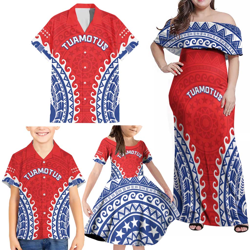 Custom Tuamotu Archipelago Family Matching Off Shoulder Maxi Dress and Hawaiian Shirt Polynesian Tribal Tattoo LT05 - Polynesian Pride
