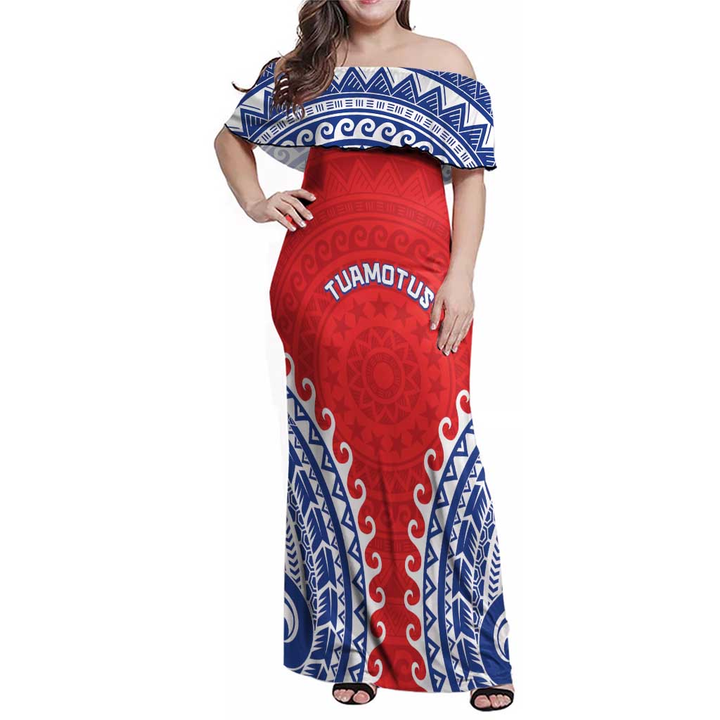 Custom Tuamotu Archipelago Family Matching Off Shoulder Maxi Dress and Hawaiian Shirt Polynesian Tribal Tattoo LT05 Mom's Dress Red - Polynesian Pride
