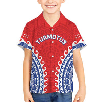 Custom Tuamotu Archipelago Family Matching Off Shoulder Maxi Dress and Hawaiian Shirt Polynesian Tribal Tattoo LT05 Son's Shirt Red - Polynesian Pride