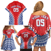 Custom Tuamotu Archipelago Family Matching Off Shoulder Short Dress and Hawaiian Shirt Polynesian Tribal Tattoo LT05 - Polynesian Pride